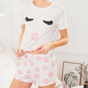 White and Pink Eyelashes T-shirt and Shorts Set